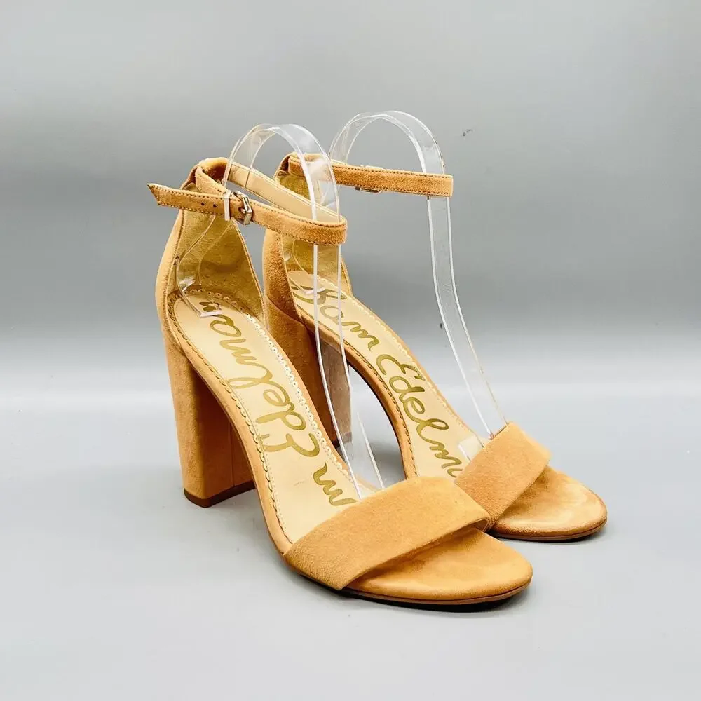Sam Edelman Sandals Womens 9 Beige Suede Yaro Ankle Strap Block Heel Shoes